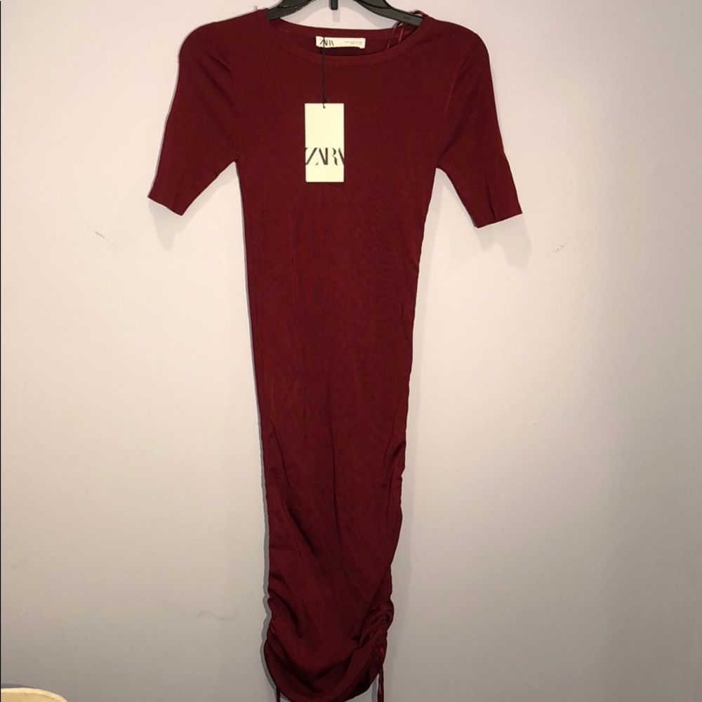 Zara | maroon bodycon dress with ruching